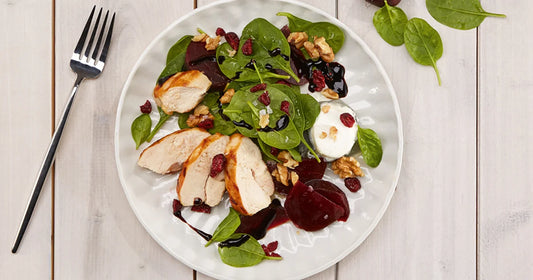 Poitrine de poulet betterave et chèvre poivré